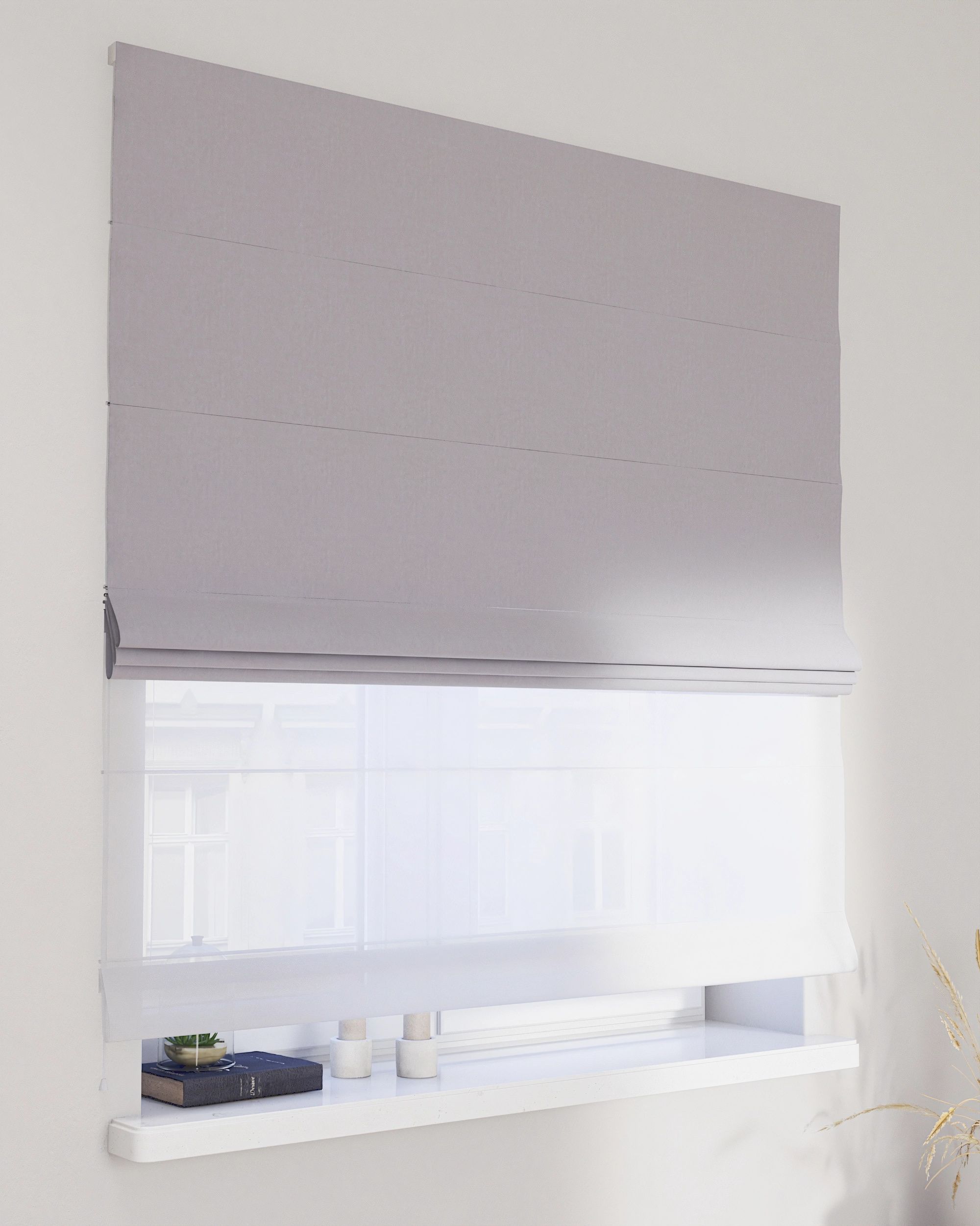 Double layered Roman blind DUO product colour grey fabric gloss, velvet