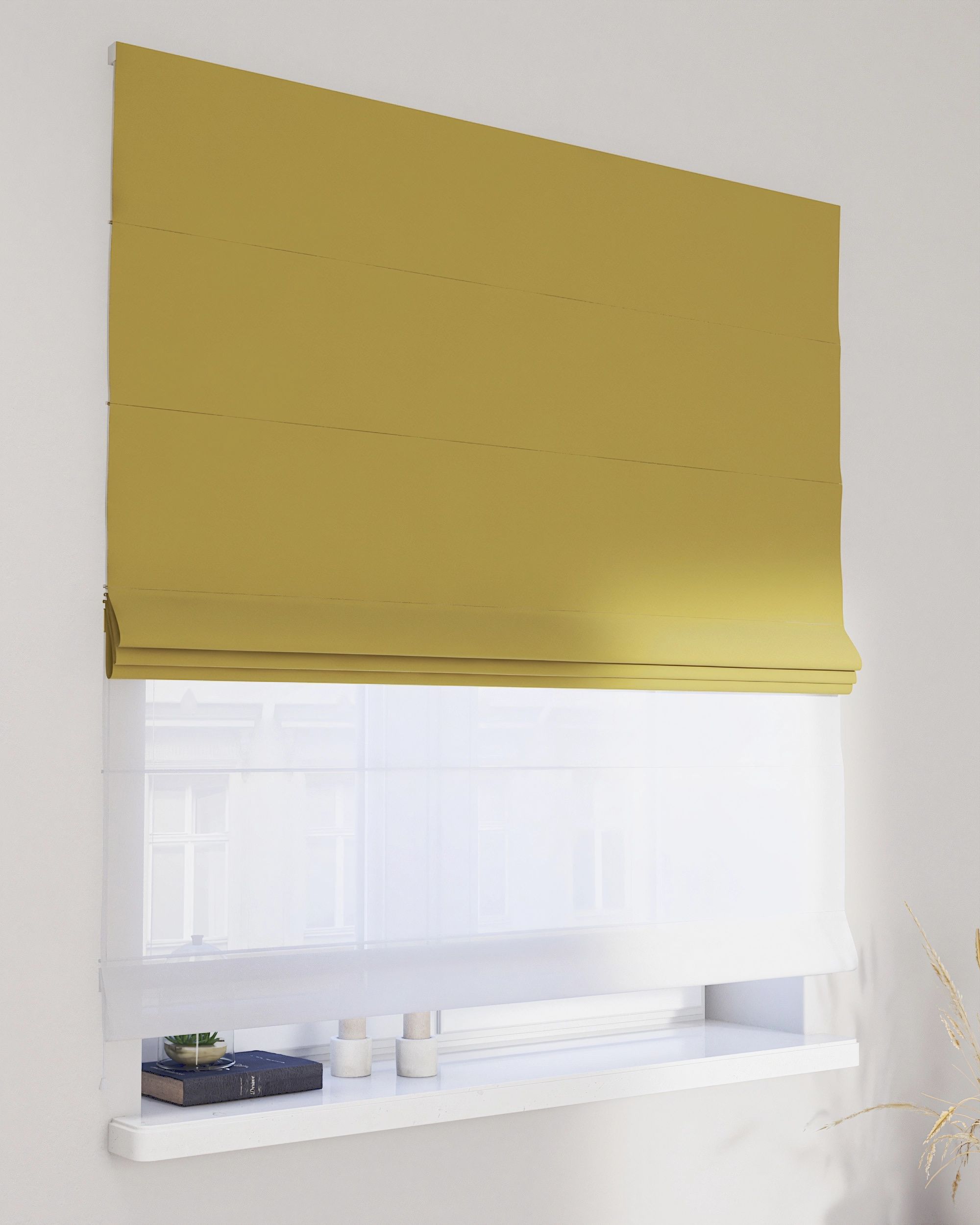 Double layered Roman blind DUO product colour green fabric gloss, velvet
