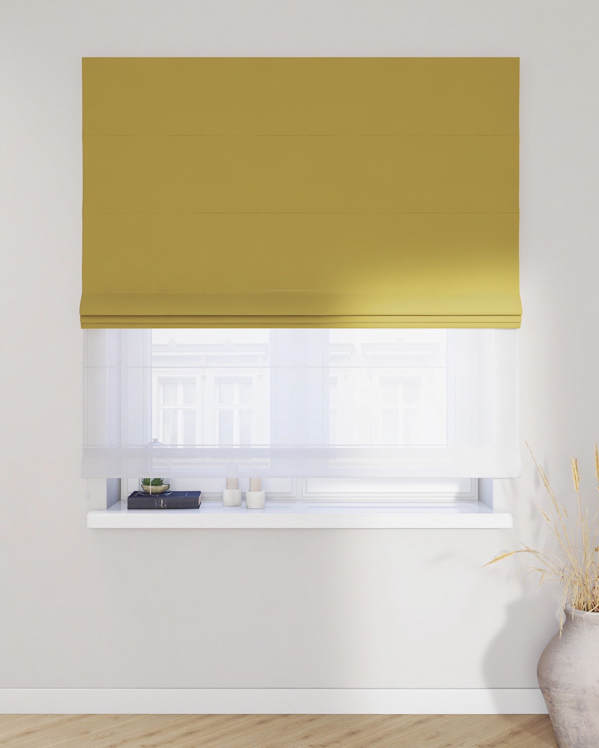 Double layered Roman blind DUO product colour green fabric gloss, velvet (hover)
