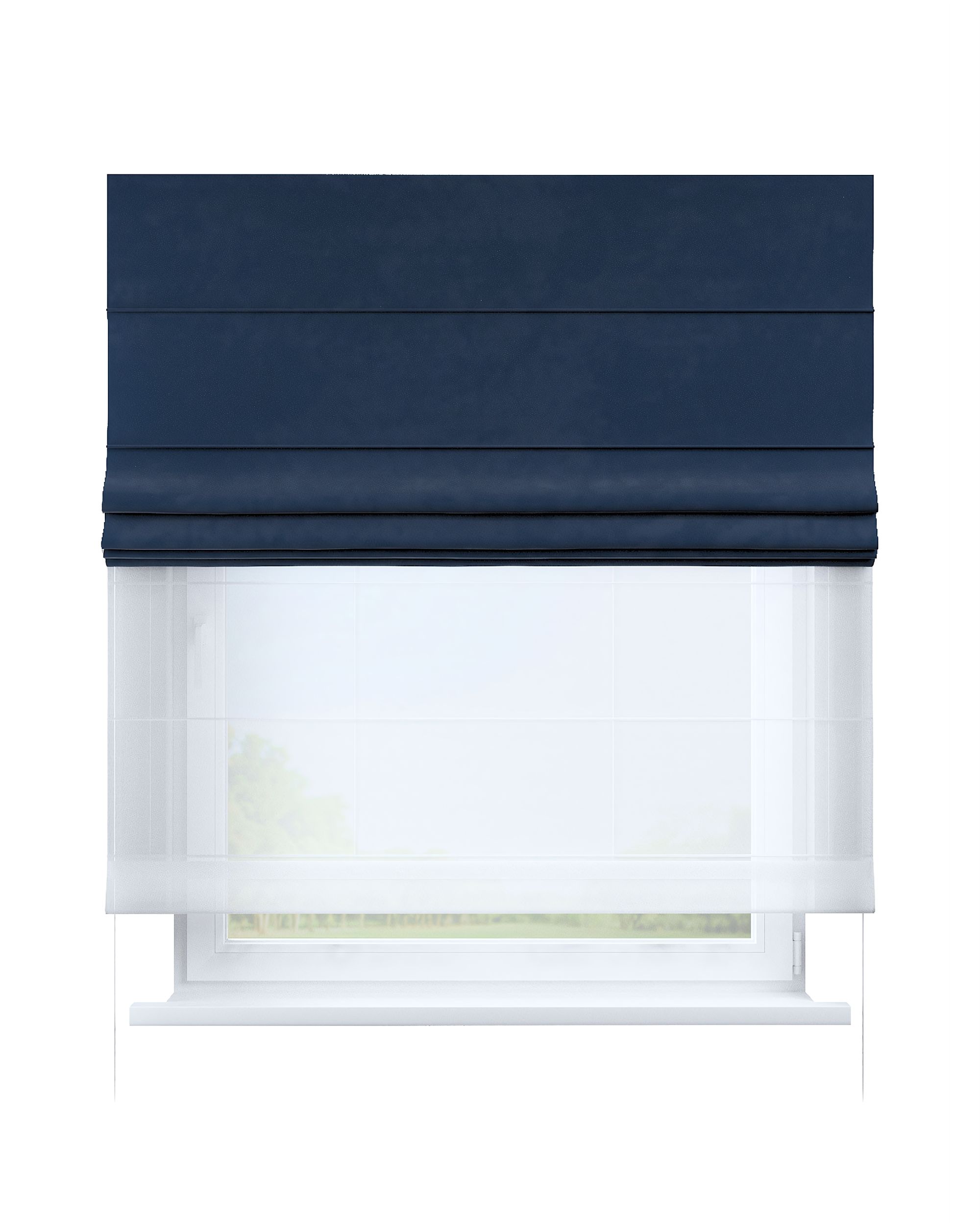 Double layered Roman blind DUO product colour navy blue fabric gloss, velvet