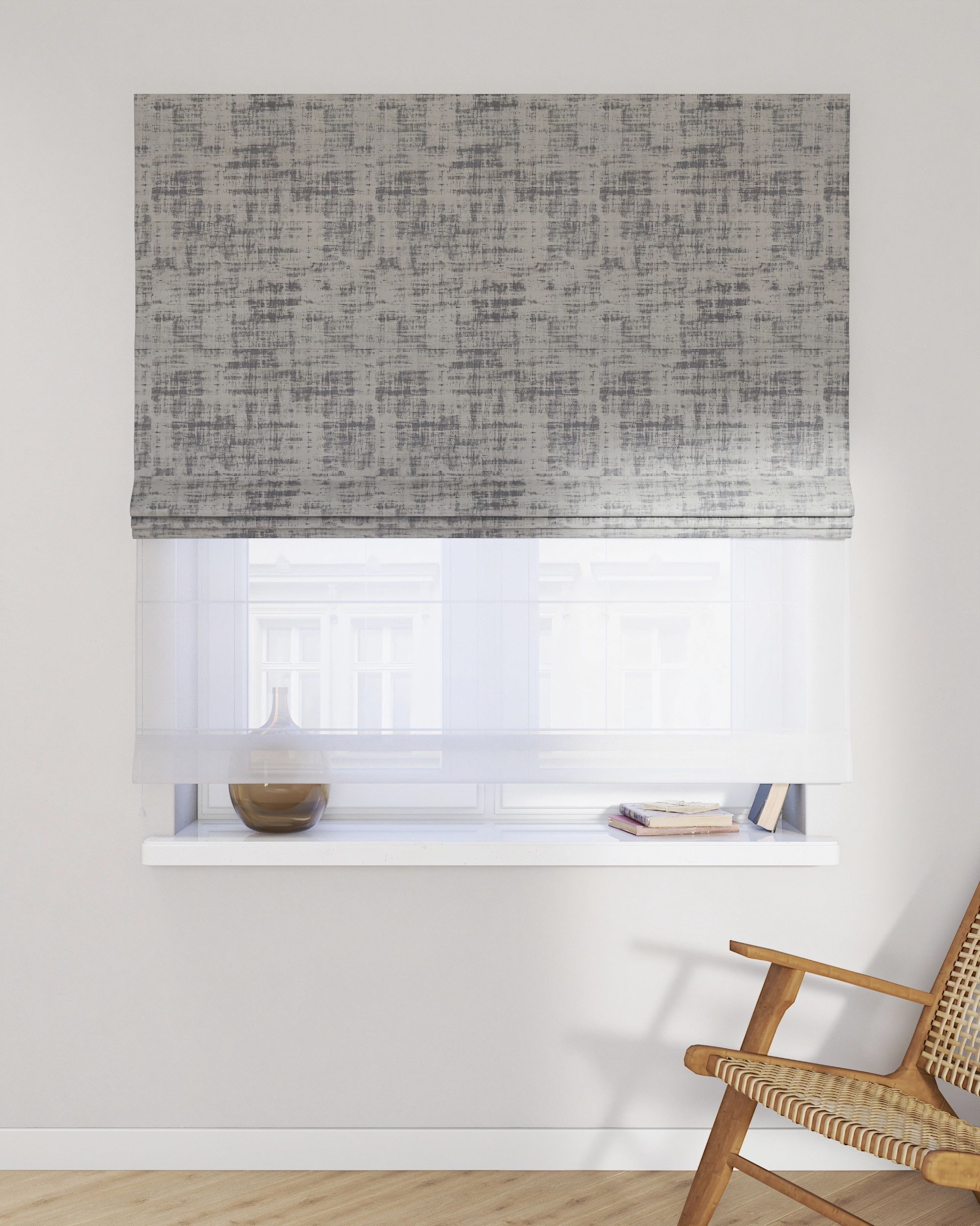 Double layered Roman blind DUO product colour grey fabric gloss, velvet (hover)