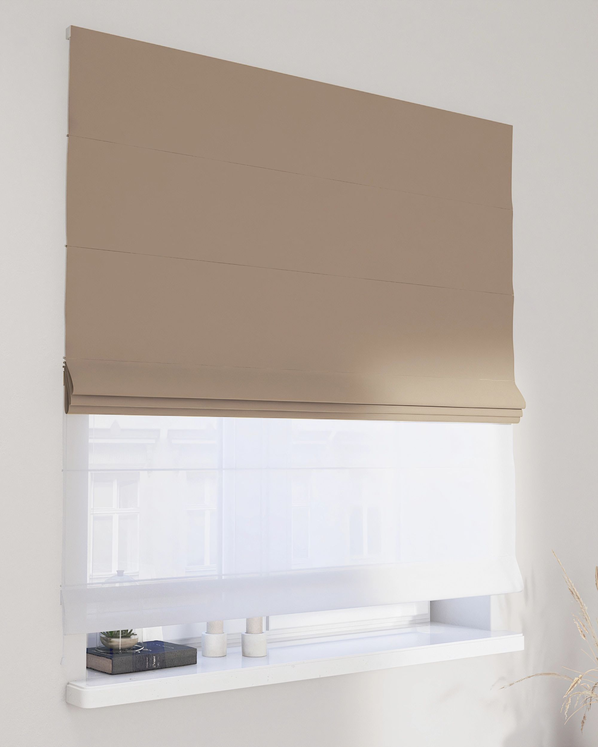 Double layered Roman blind DUO product colour beige fabric gloss, velvet