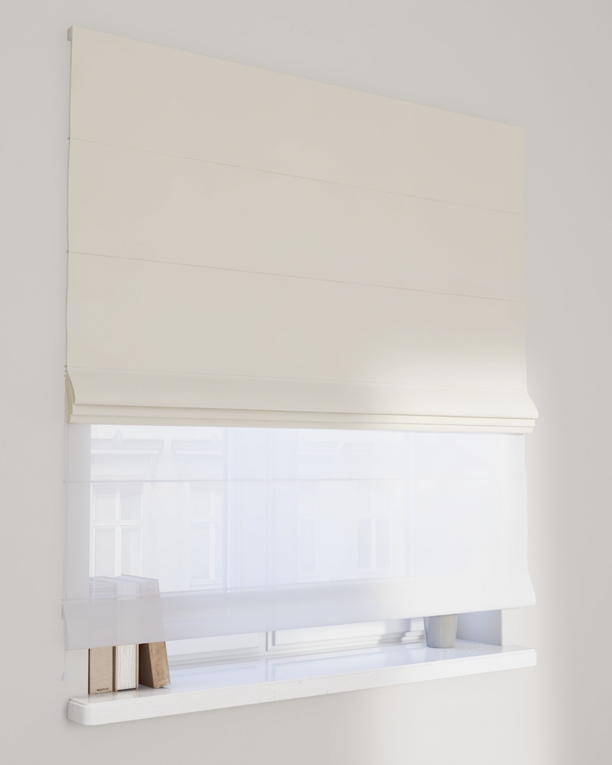 Double layered Roman blind DUO product colour cream fabric gloss, velvet