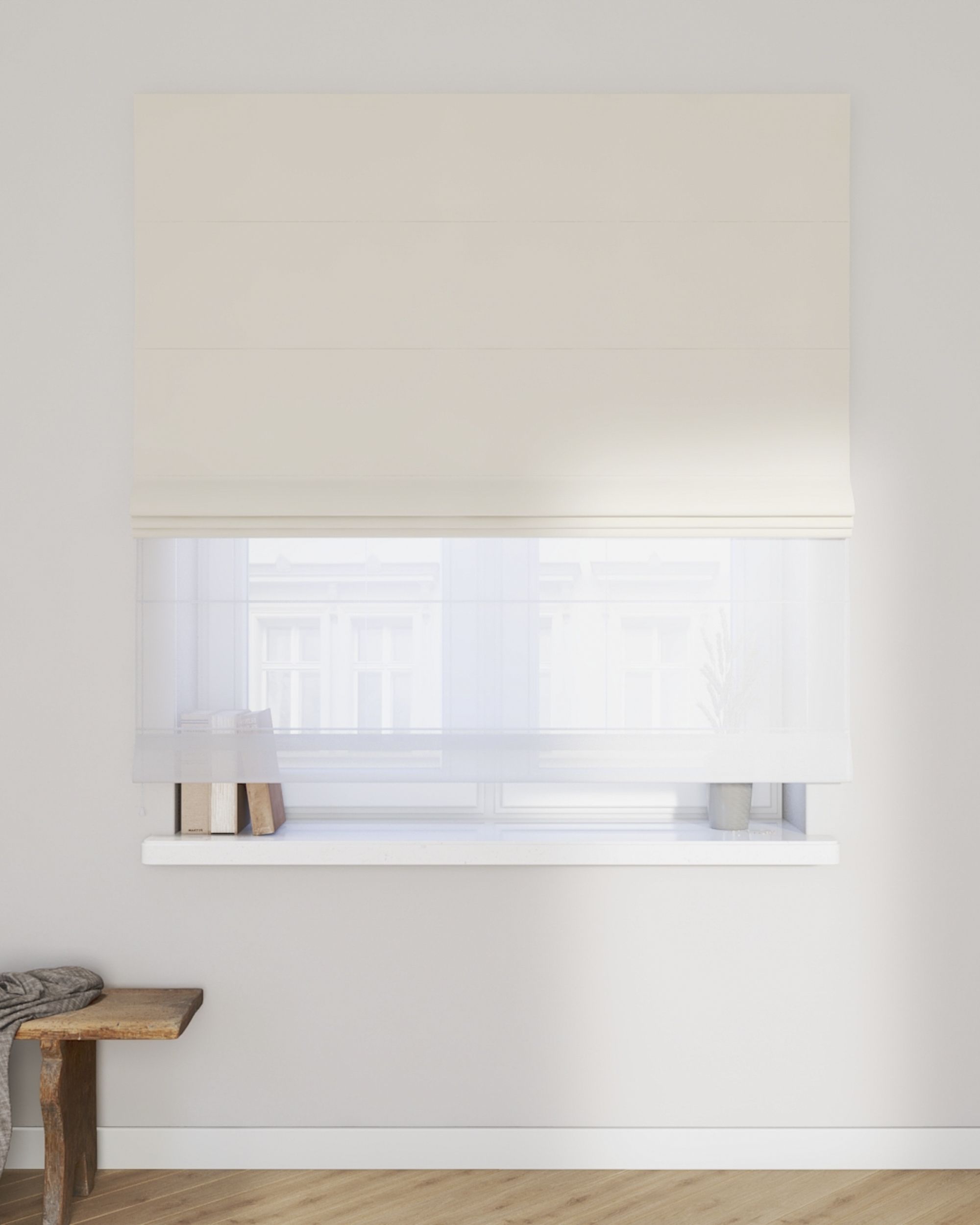 Double layered Roman blind DUO product colour cream fabric gloss, velvet (hover)