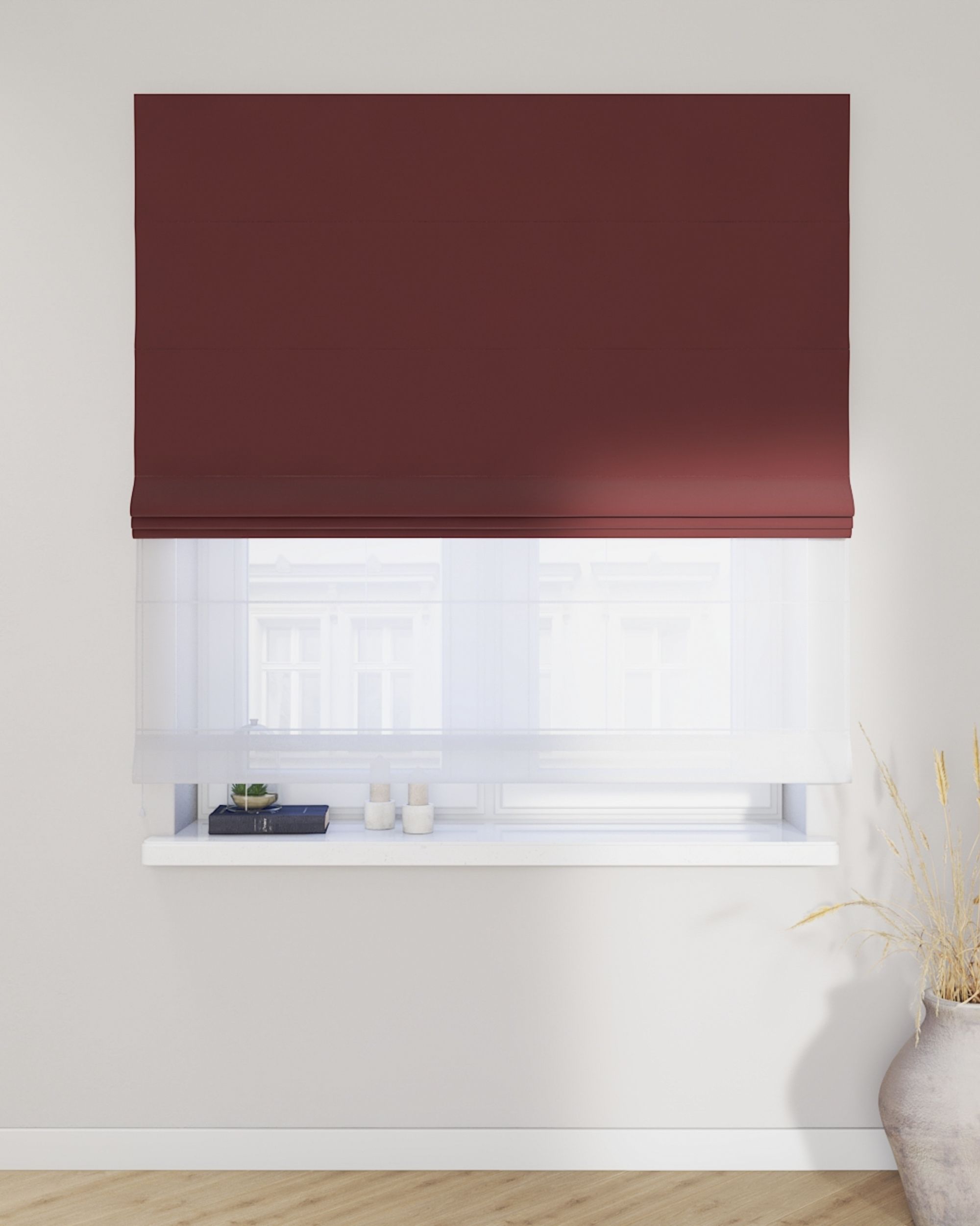 Double layered Roman blind DUO product colour red fabric gloss, velvet (hover)