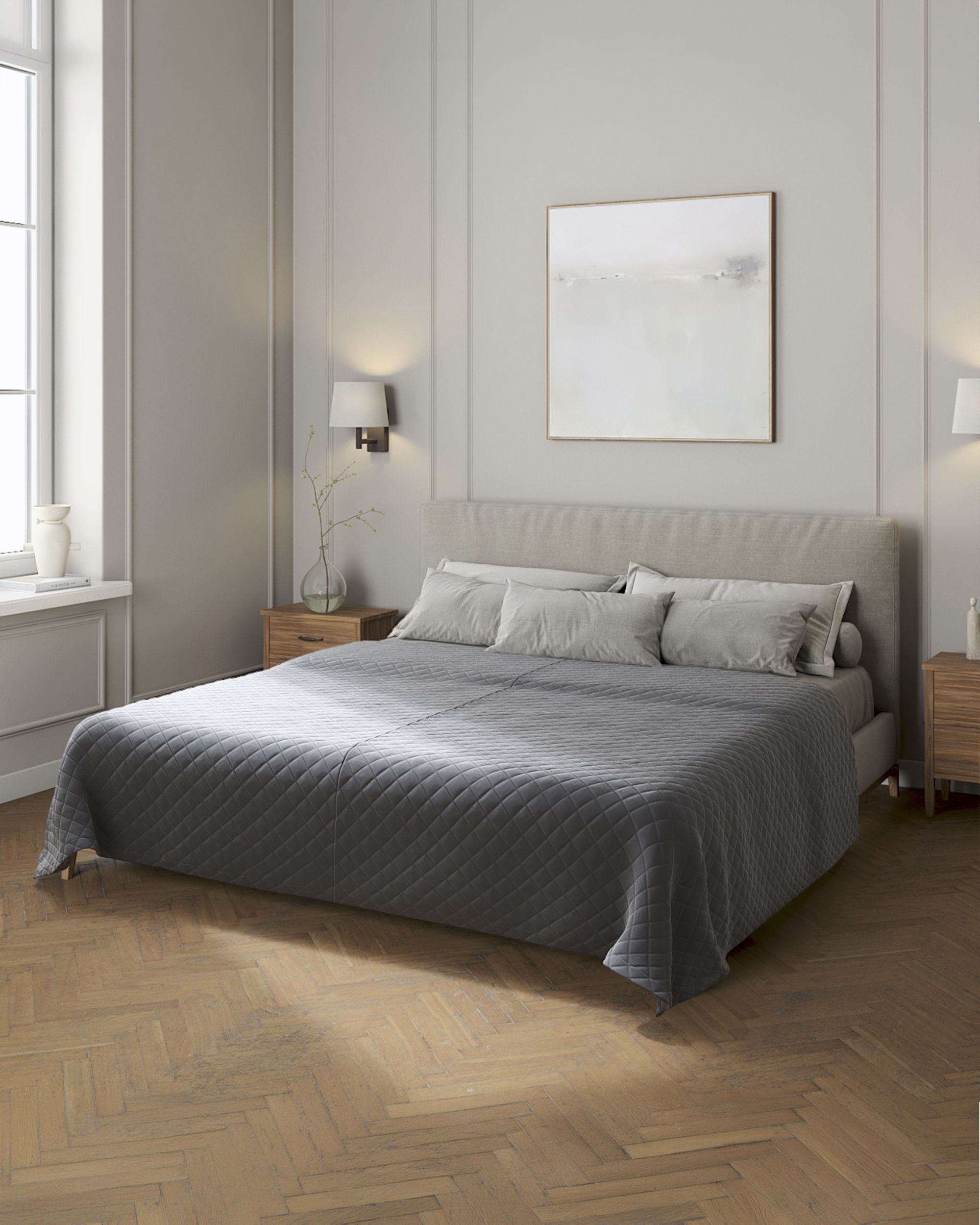 Velvet diamond quilted throw product colour grey fabric gloss, velvet