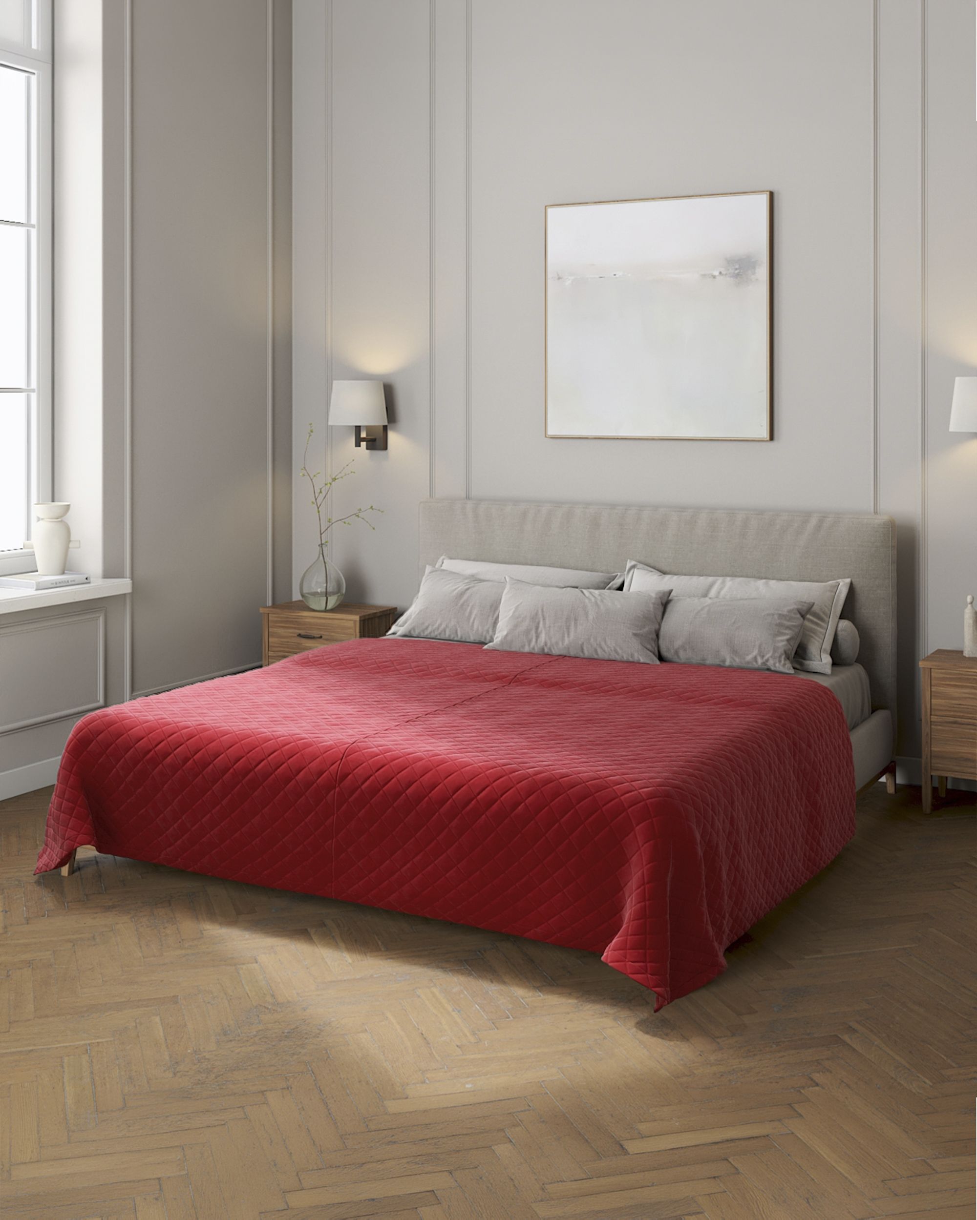 Velvet diamond quilted throw product colour red fabric gloss, velvet