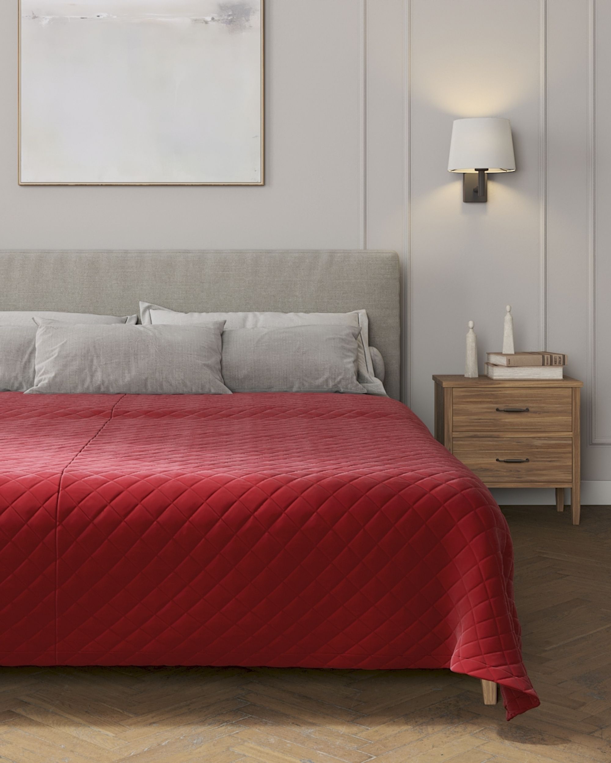 Velvet diamond quilted throw product colour red fabric gloss, velvet (hover)
