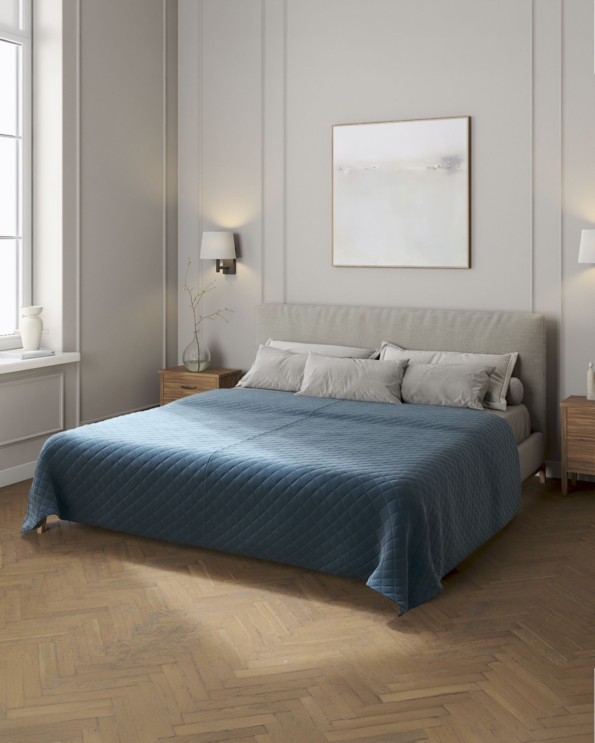 Velvet diamond quilted throw product colour blue fabric gloss, velvet