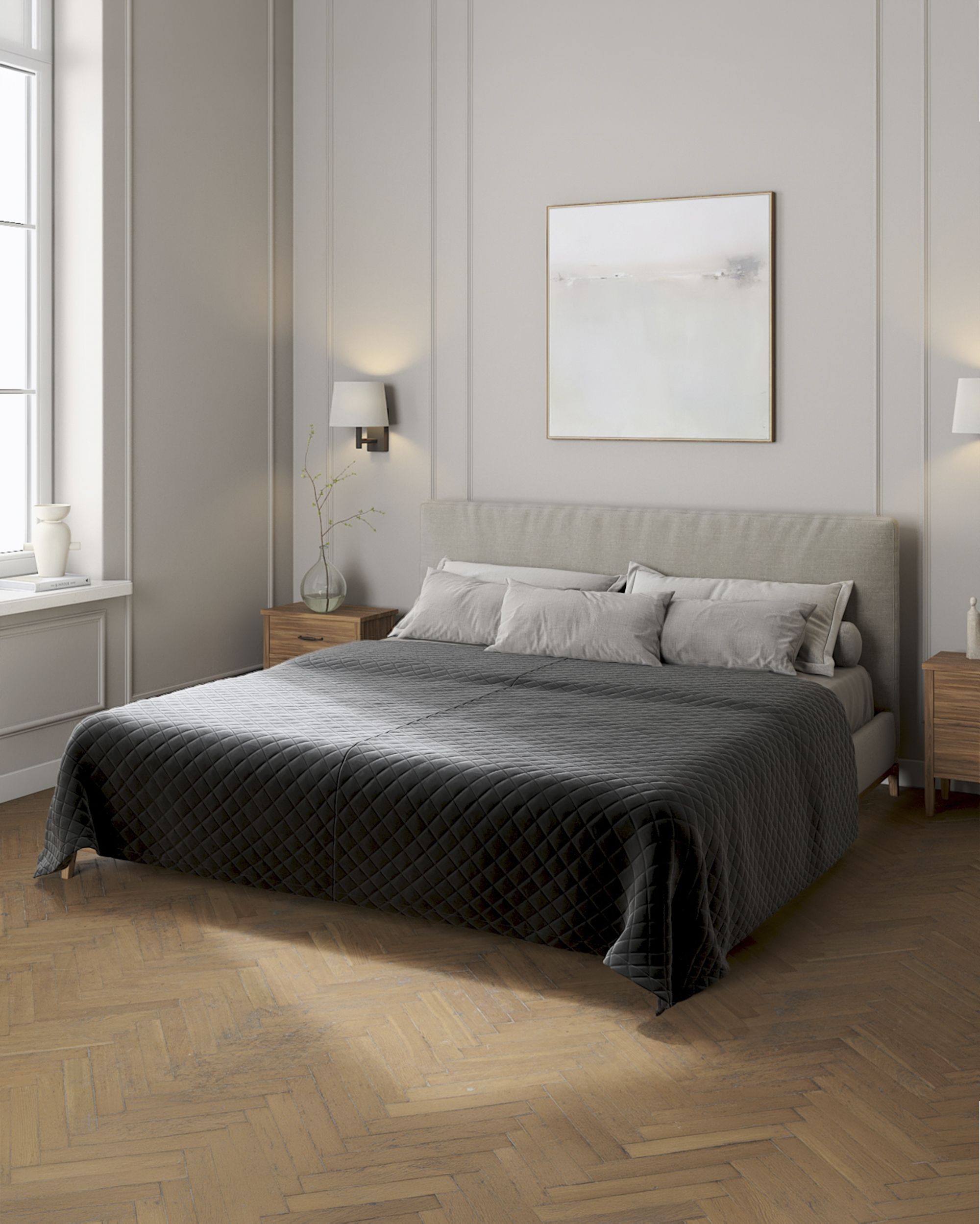 Velvet diamond quilted throw product colour black fabric gloss, velvet