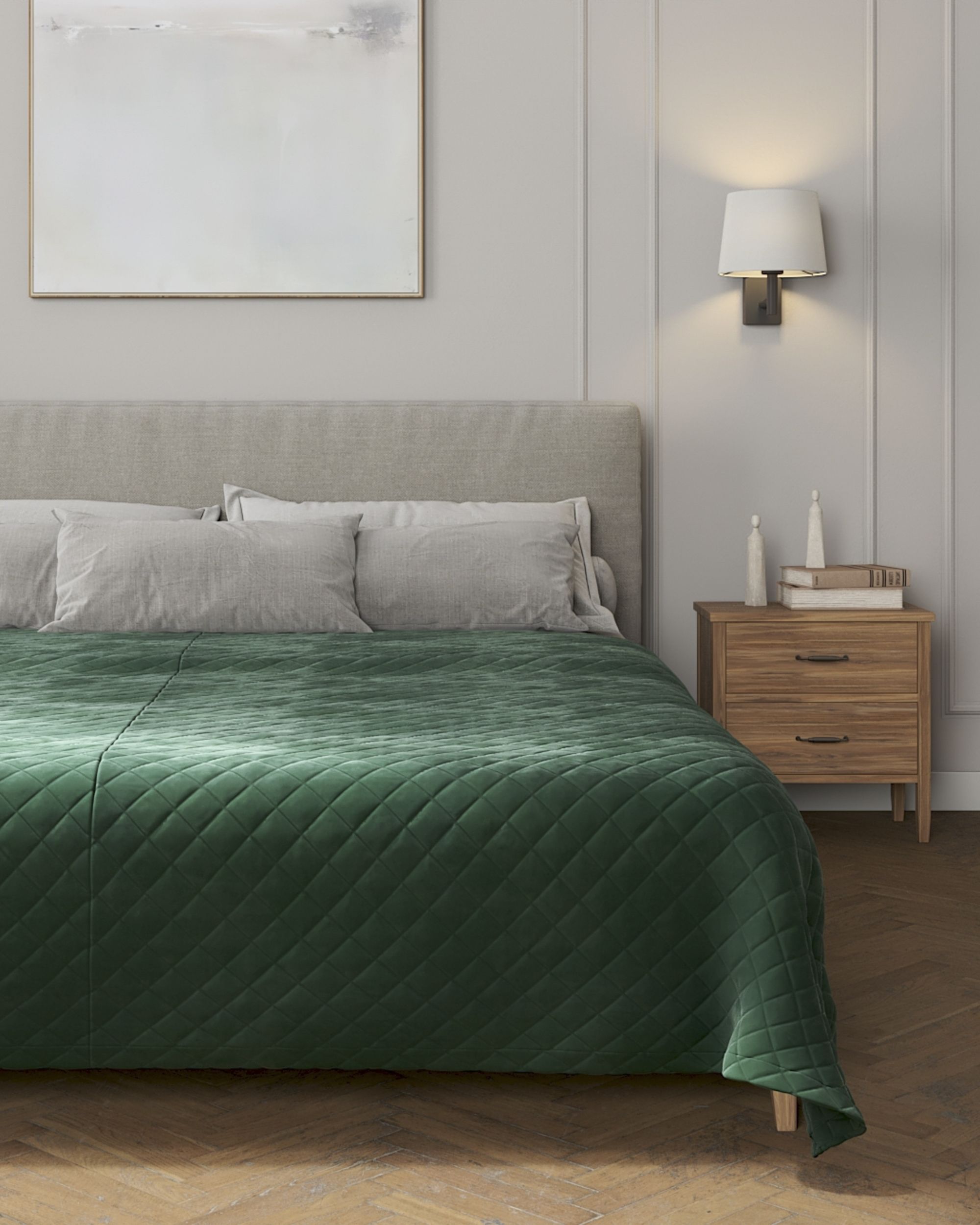 Velvet diamond quilted throw product colour green fabric gloss, velvet (hover)