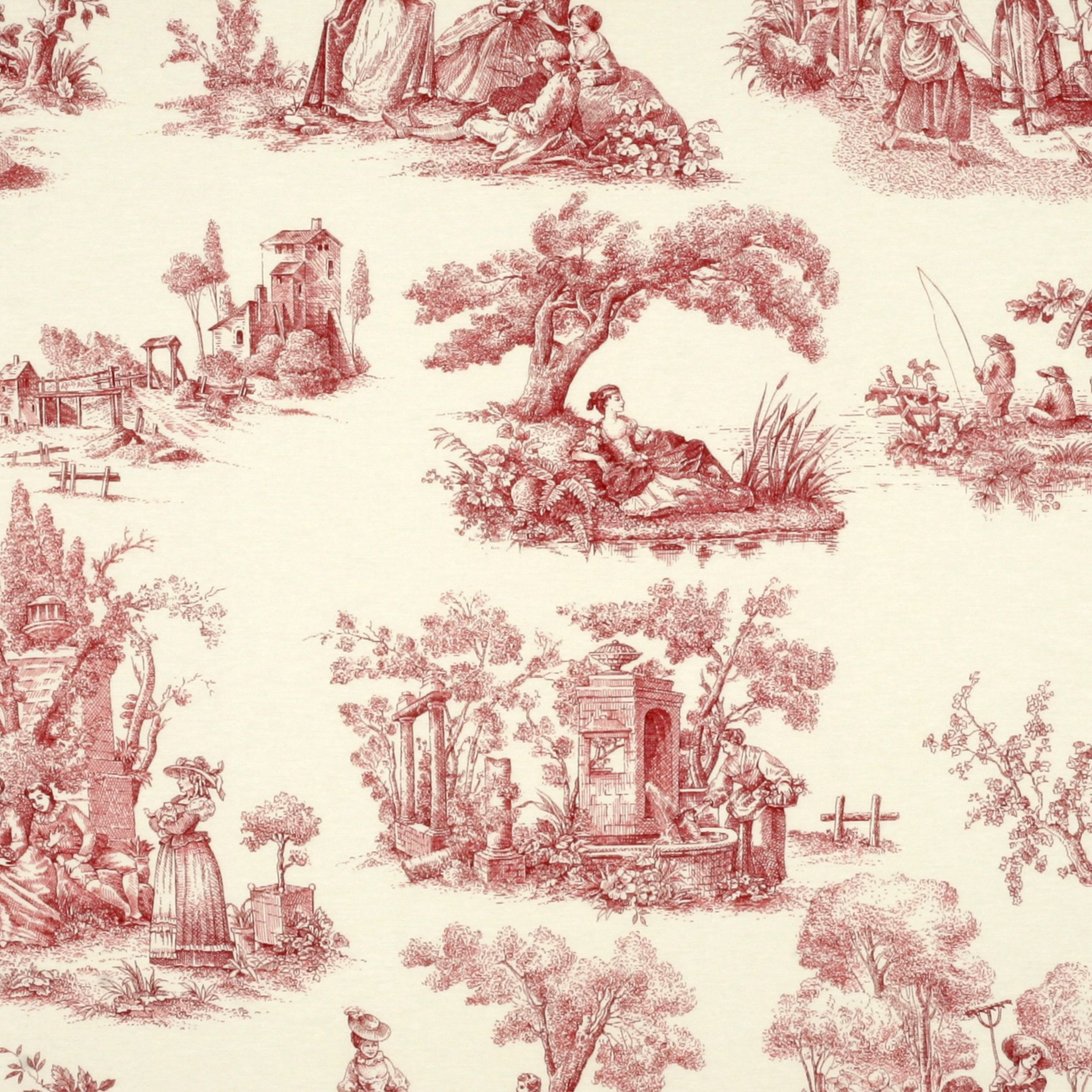 Avinon 132-15 genre scenes in red on an ecru background