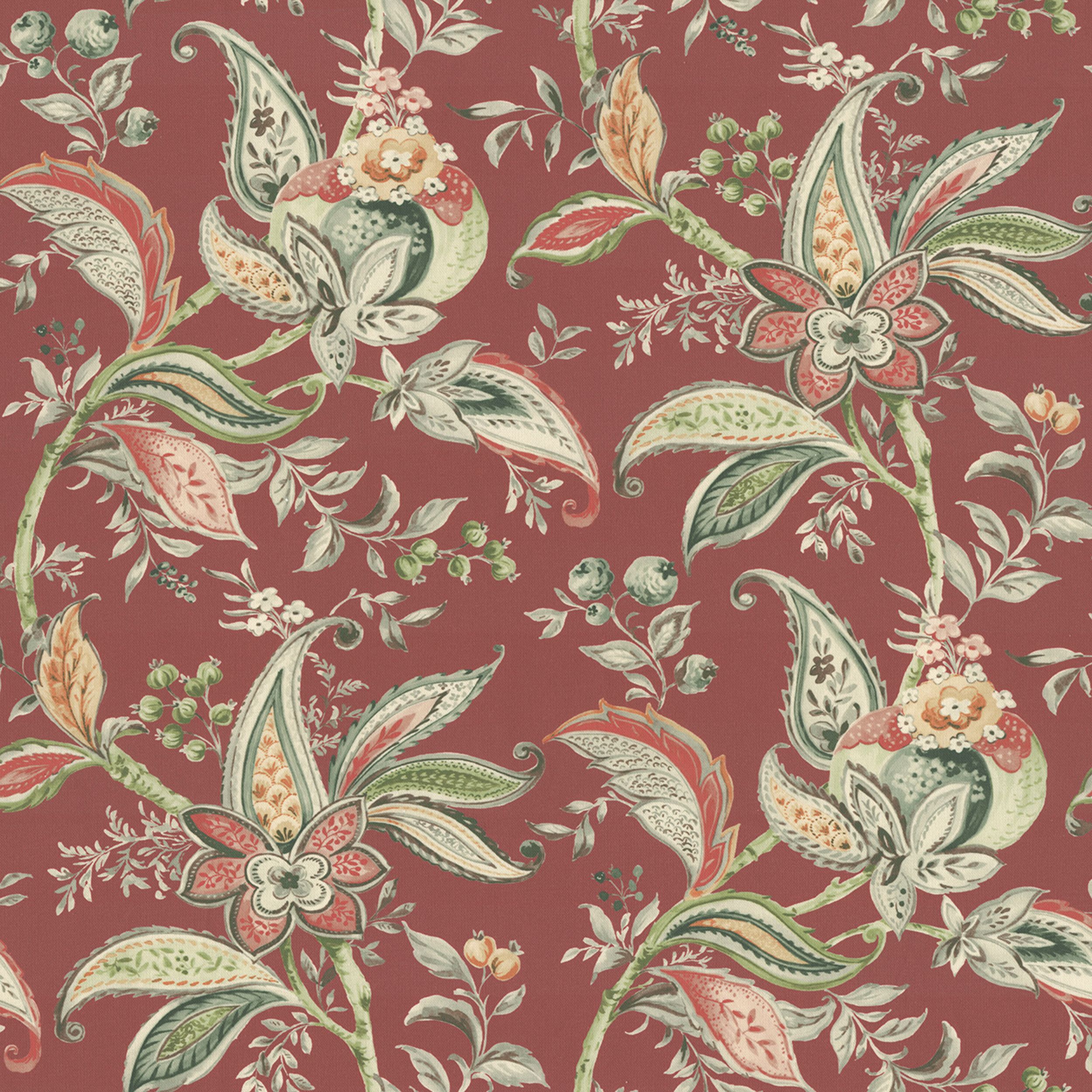 Gardenia 142-12 plant and floral patterns on a red-brick background