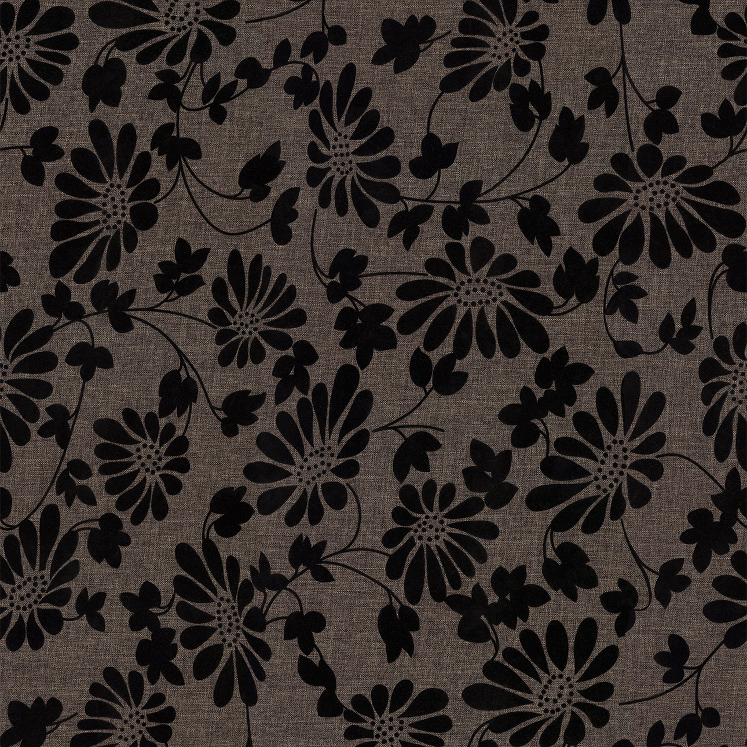 Living Plus 162-10 black flowers on a brown background