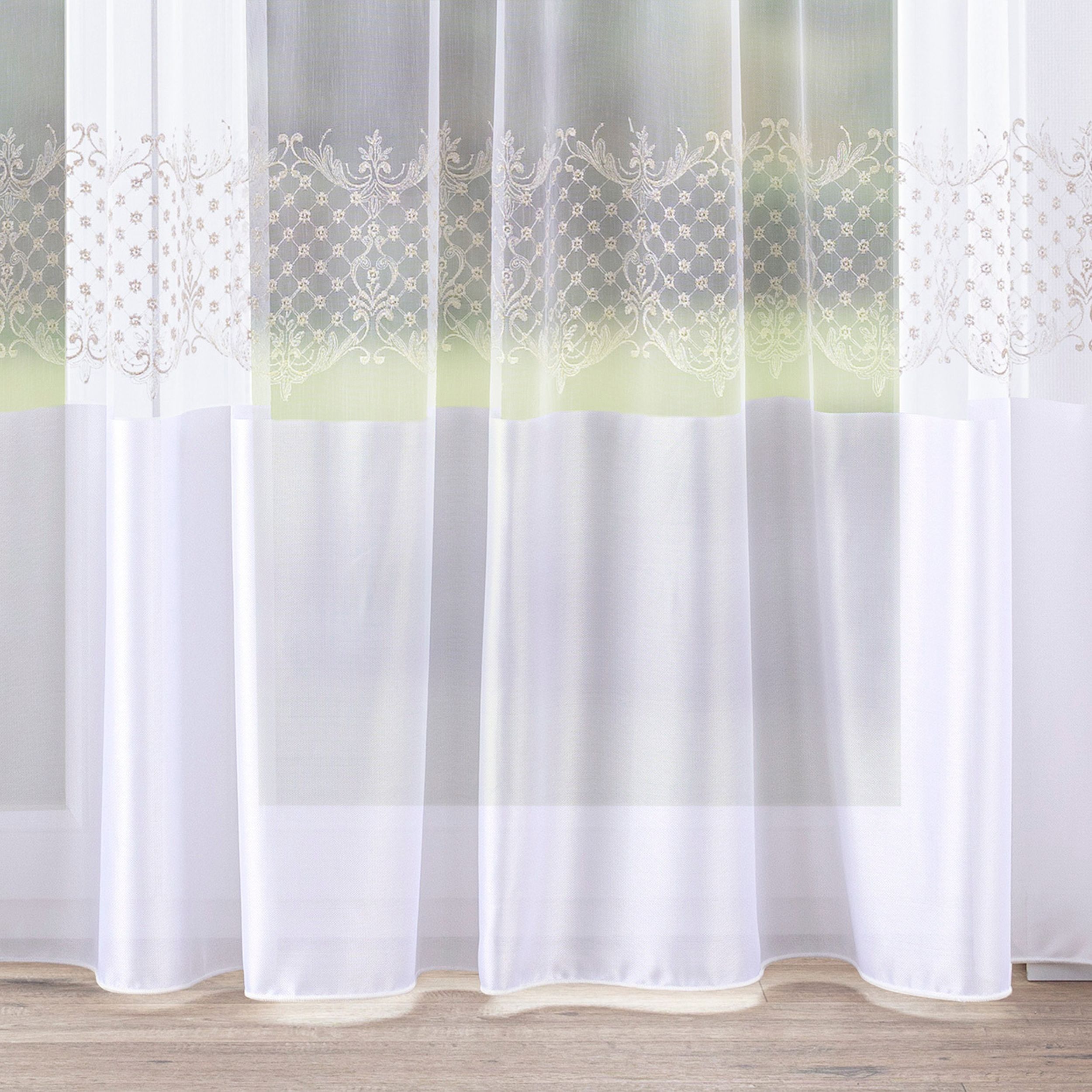 Voiles and Sheers 185-43 white with gold pattern