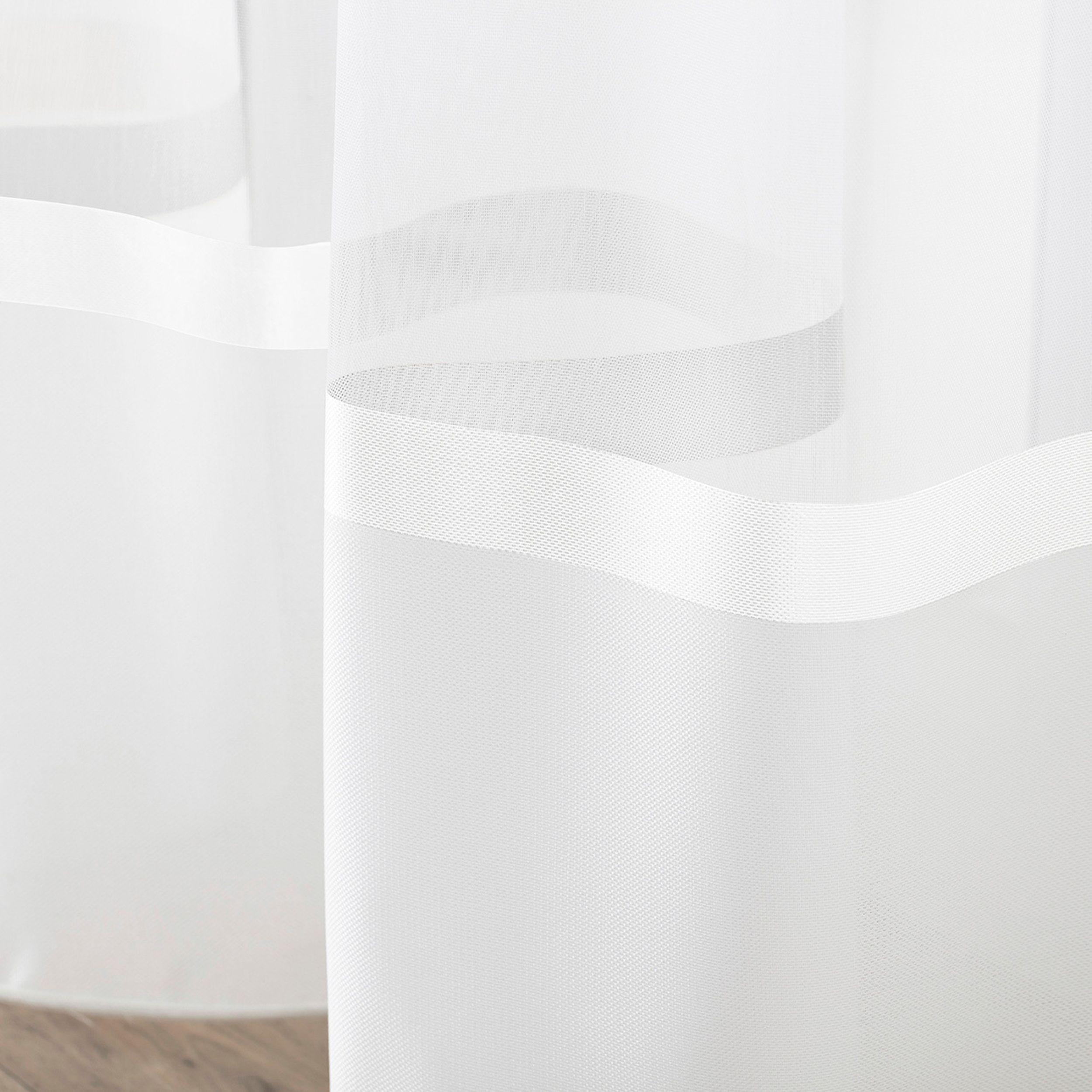 Voiles and Sheers 185-57 white with a satin band at the bottom